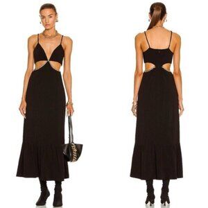 NWT Jonathan Simkhai Ayla Cutout Midi Dress 4 Black Recycled Crepe Ruffle Tiered